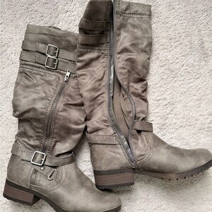 Kohl's Gray Heeled Boots with Buckle Detail